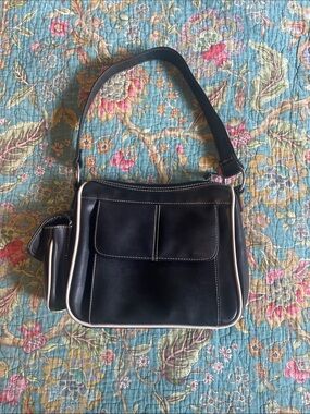 Classic Black Shoulder Bag with White Trim